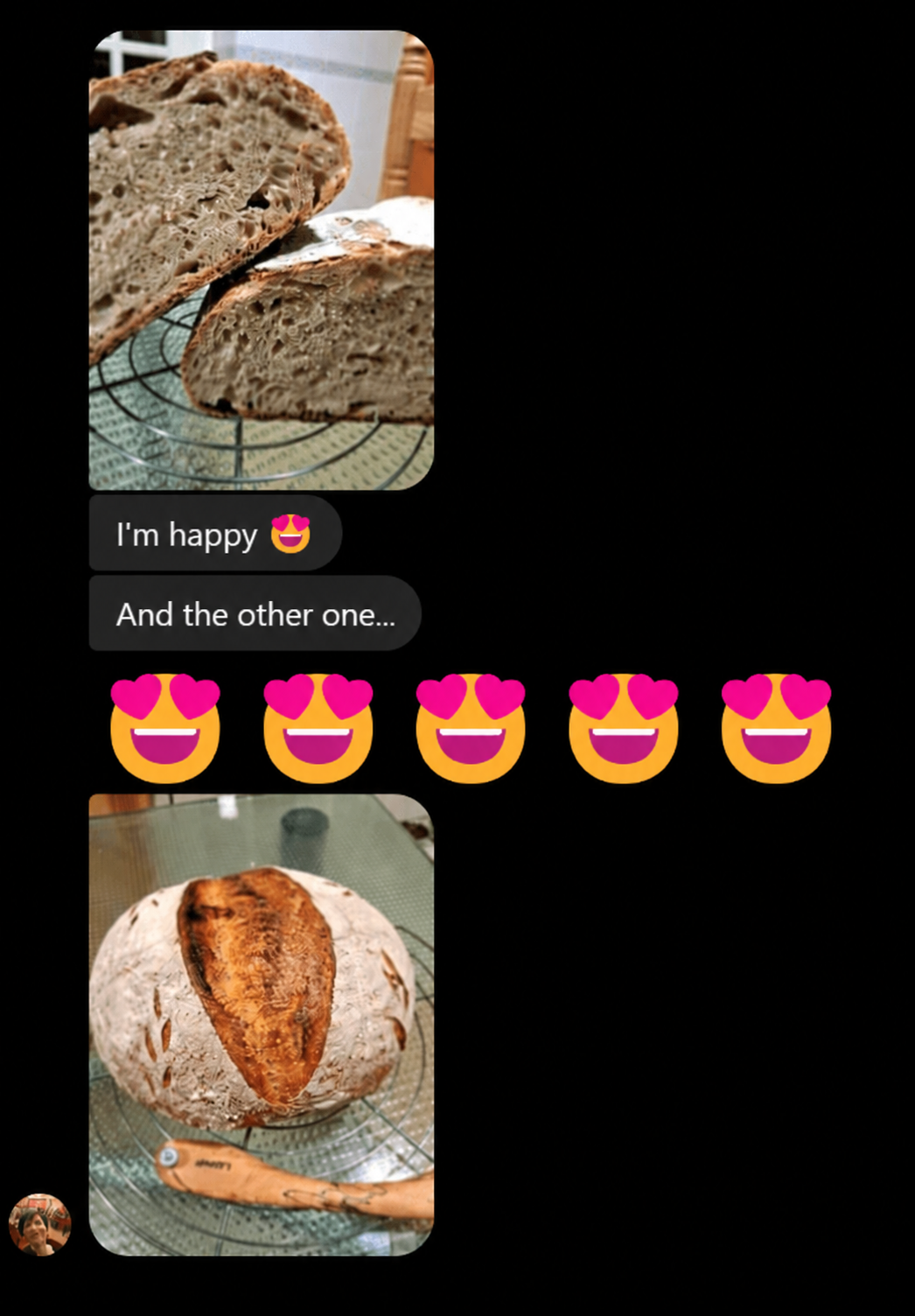Message from Carolina with photos of her sourdough loaves