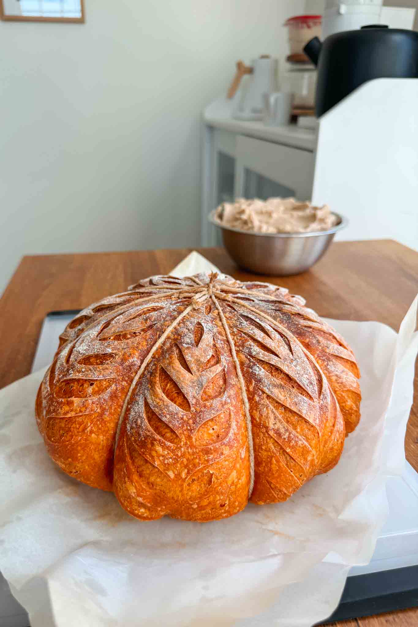 Pumpkin-shaped sourdough loaf